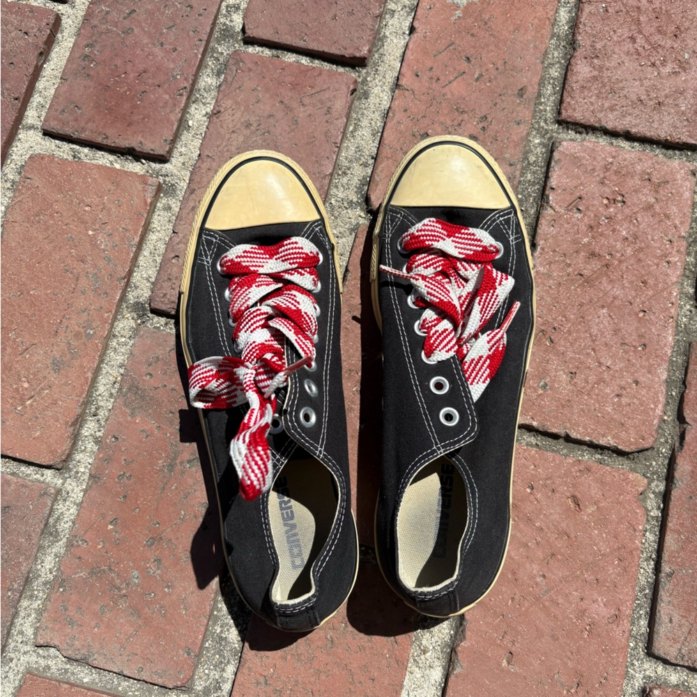 Converse Black and Tan Sneakers with Red Laces
